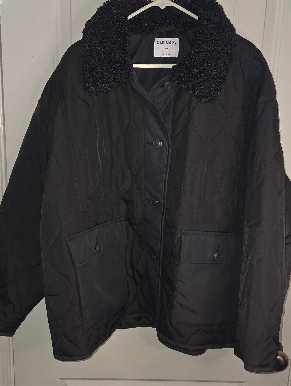 Old Navy Black Quilted Puffer Jacket with Sherpa Collar XXL NWOT